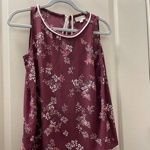 LOFT-Maroon Sleeveless Floral Blouse